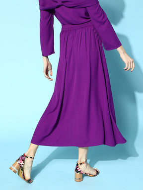 Purple Side Slit Ruched A-Line Skirt