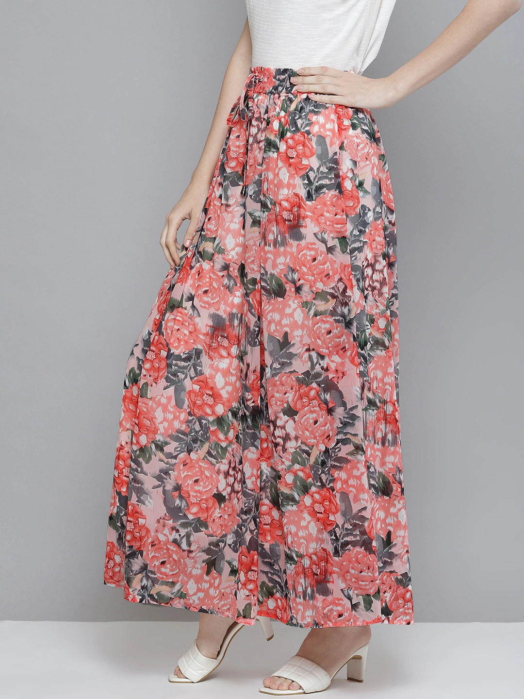 Women Peach Floral Maxi Skirt