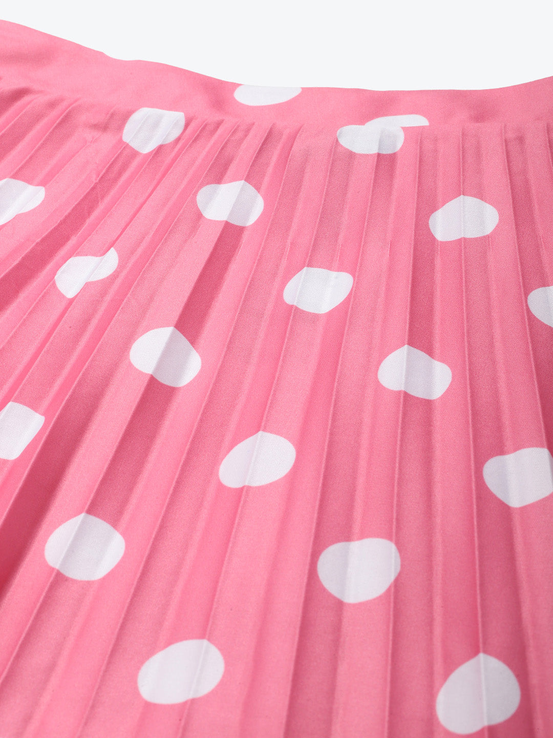 Women Pink With White Polka Dot Asymmetric Pleated Skirt