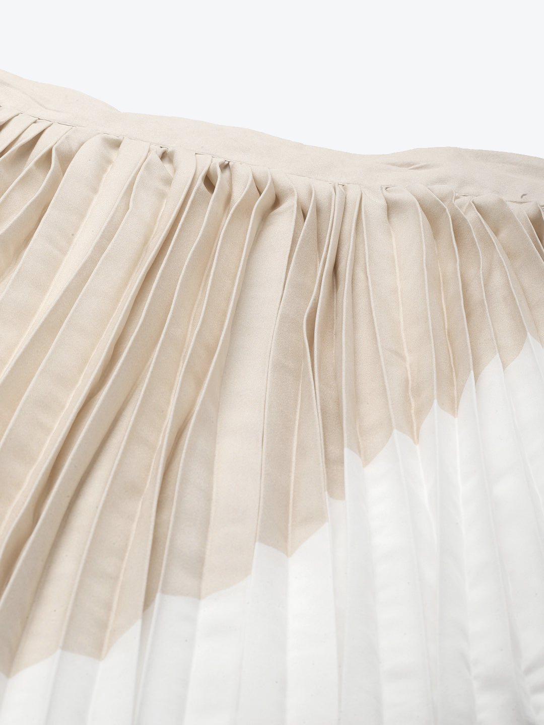 Women Beige & White Colour Block Pleated Skirt