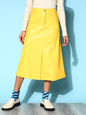 Yellow PU A-Line Midi Skirt -SASSAFRAS