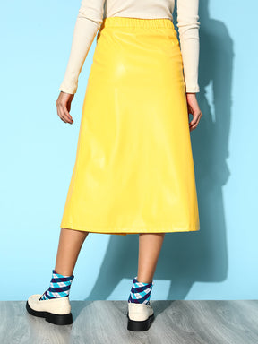 Yellow PU A-Line Midi Skirt -SASSAFRAS