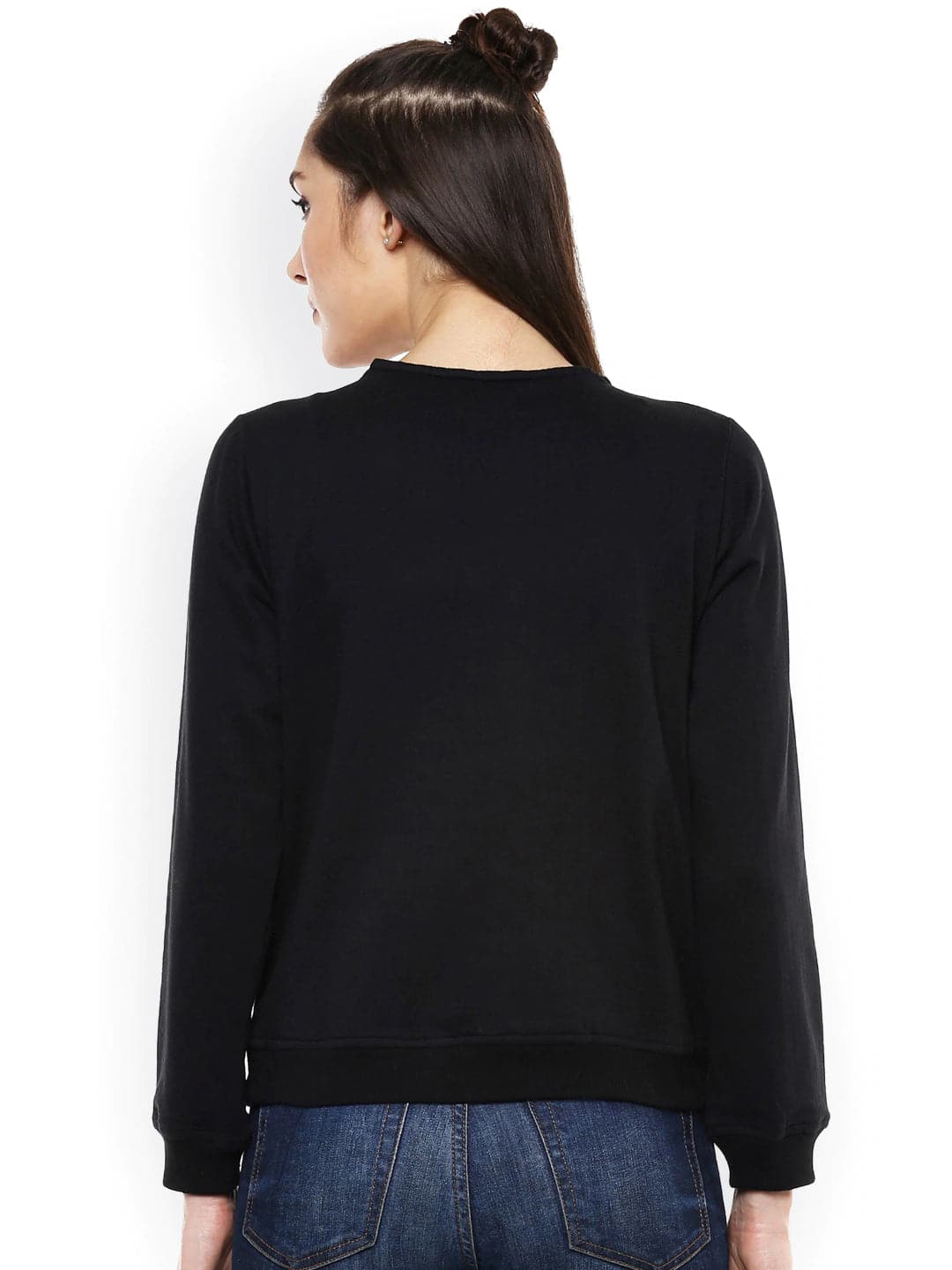 Blingy Neck Black Sweatshirt-Sweatshirts-SASSAFRAS