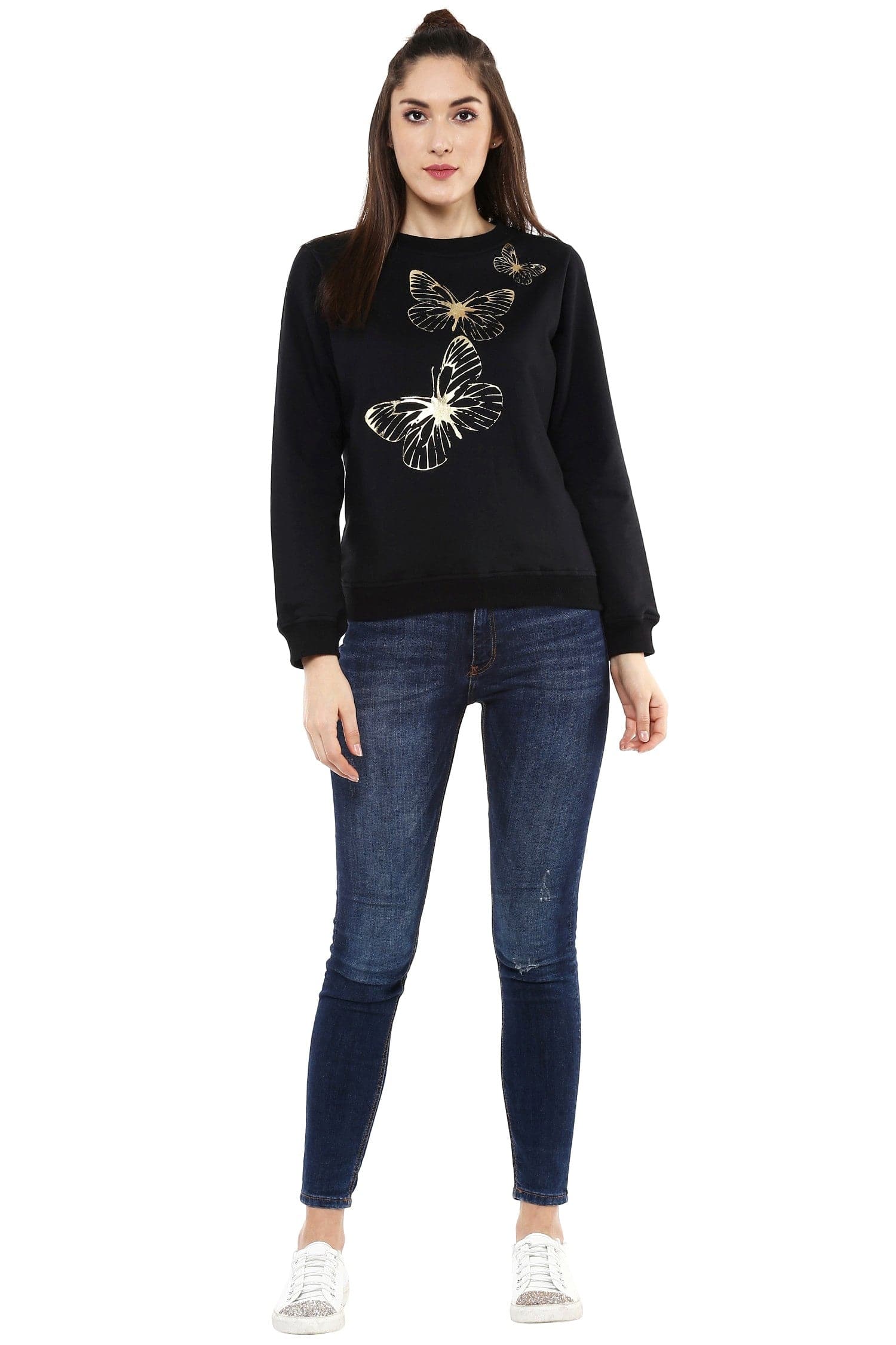 Black Sweatshirt with Foil Print-Sweatshirts-SASSAFRAS