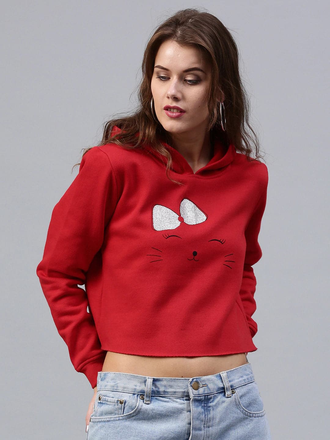 Bow Kitty Red Sweatshirt-Sweatshirts-SASSAFRAS