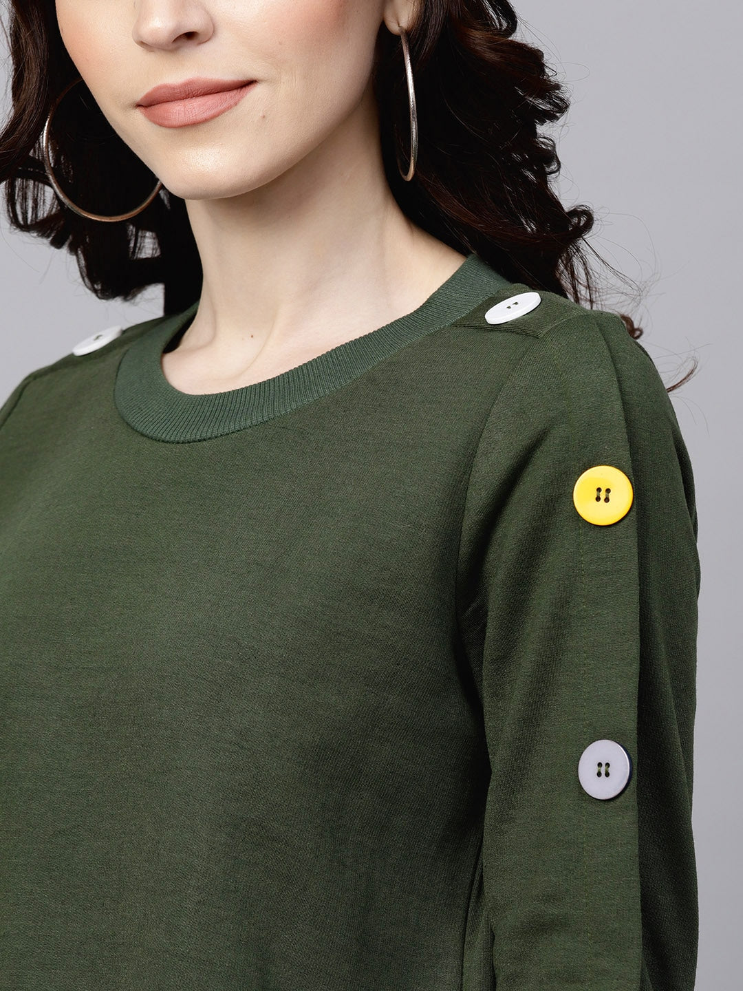Olive Sweatshirt With Colored Buttons