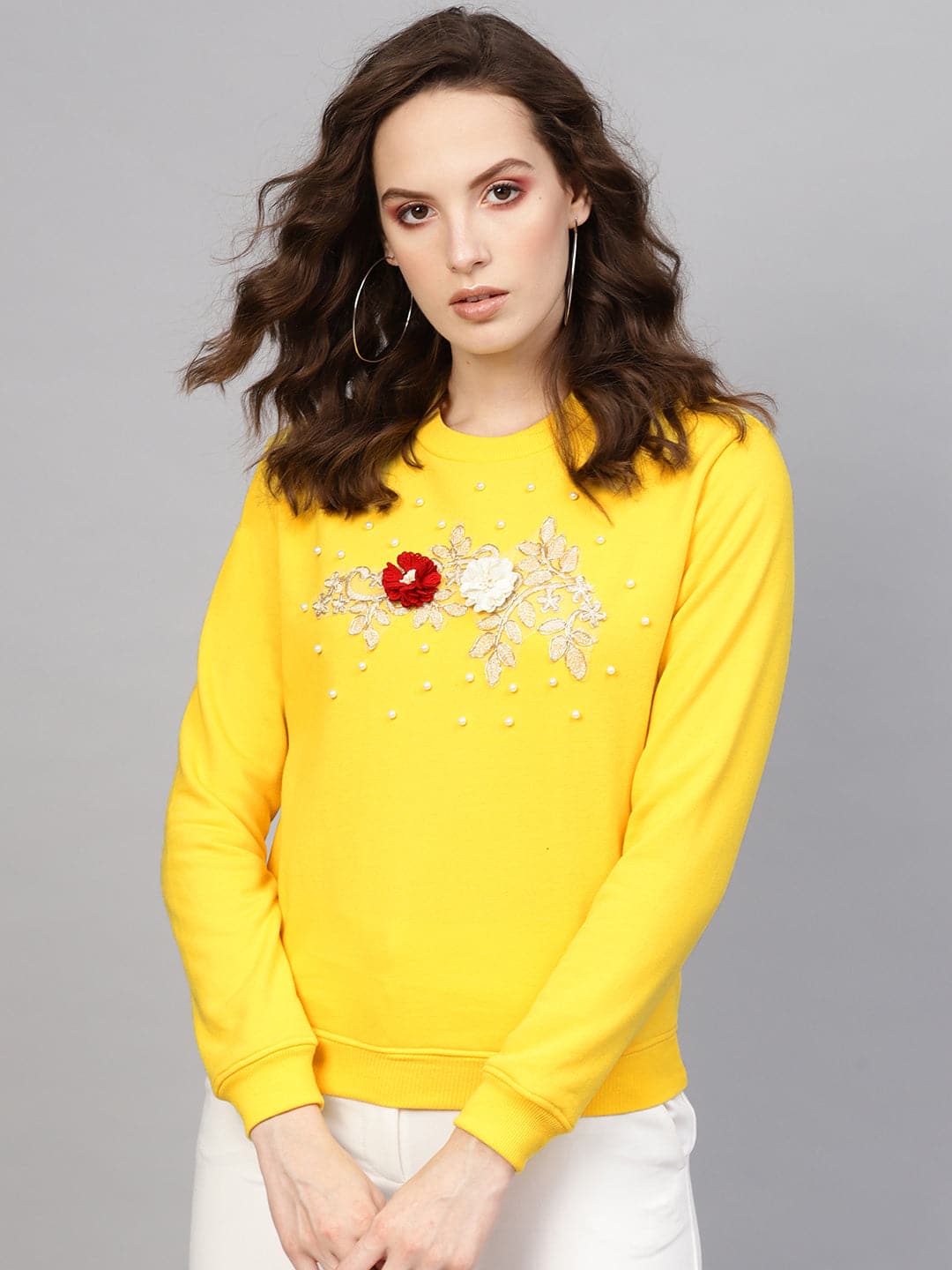 Yellow Floral Patch Sweatshirt-Sweatshirts-SASSAFRAS
