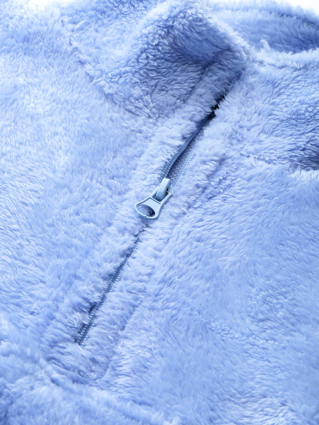 Blue Kangaroo Pocket Faux Fur Crop Sweatshirt