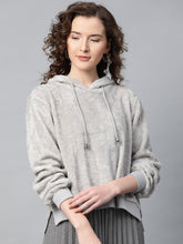 Grey Hooded Faux Fur Sweatshirt-Sweatshirts-SASSAFRAS