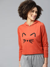 Rust Kitty Face Crop Hoodie Sweatshirt-Sweatshirts-SASSAFRAS