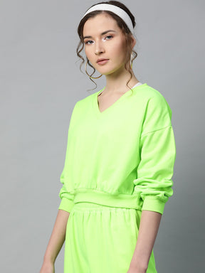 Neon Green V-Neck Crop Sweatshirt