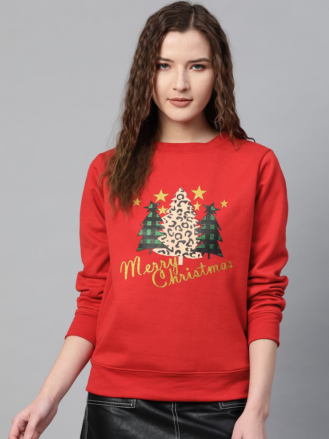 Red Christmas Tree Sweatshirt-Sweatshirts-SASSAFRAS