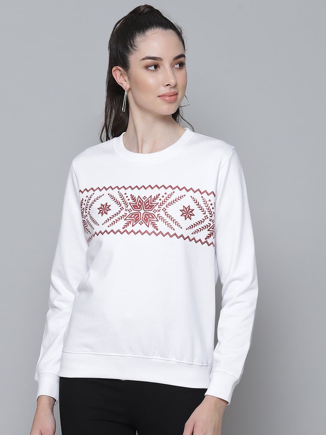 White Border Print Sweatshirt-Sweatshirts-SASSAFRAS