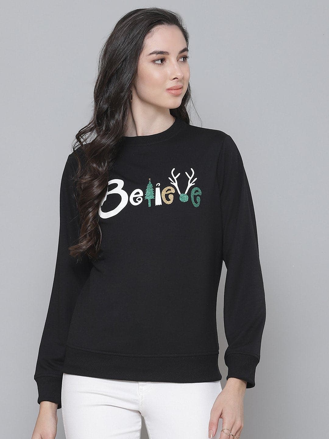 Black Terry BELIEVE Sweatshirt-Sweatshirts-SASSAFRAS