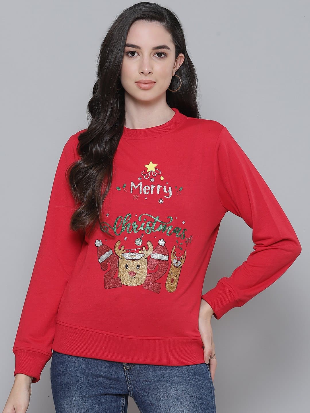 Red MERRY CHRISTMAS Terry Print Sweatshirt-Sweatshirts-SASSAFRAS