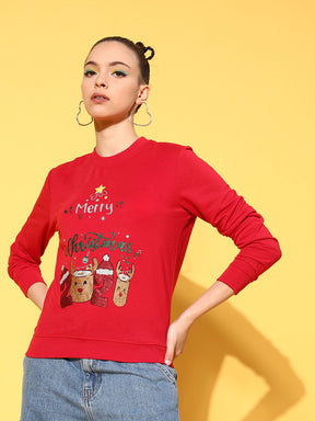 Red MERRY CHRISTMAS Terry Print Sweatshirt-SASSAFRAS