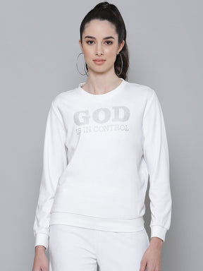 White Velour Studded GOD Sweatshirt-Sweatshirts-SASSAFRAS