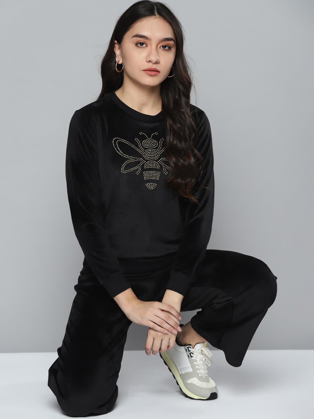Black Velour Studded Dragonfly Sweatshirt-Sweatshirts-SASSAFRAS