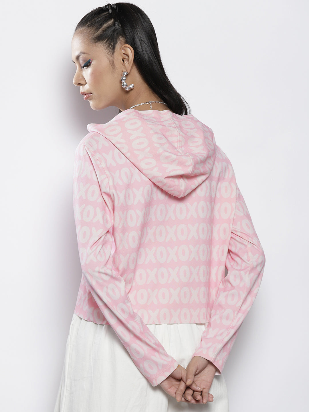 Women Pink XOXO Print Hooded Sweatshirt