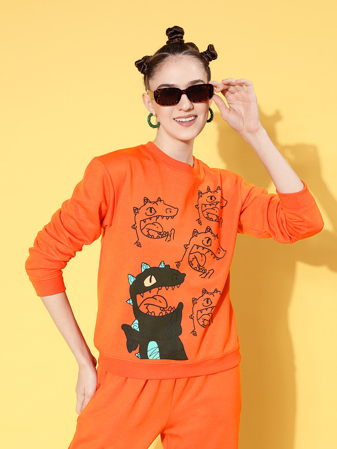 Orange Fleece Dragon Sweatshirt-SASSAFRAS