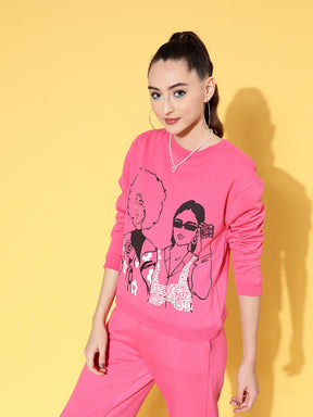 Pink Fleece Line Art Sweatshirt-SASSAFRAS
