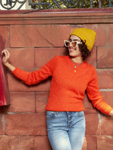 Orange Round Neck Hairy Fur Pullover Sweater-SASSAFRAS