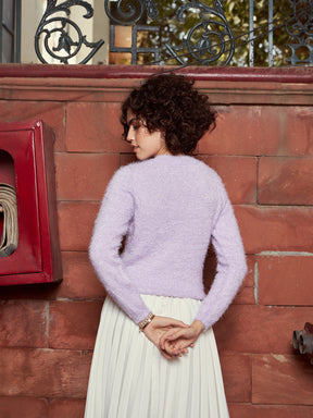Purple Round Neck Hairy Fur Pullover Sweater-SASSAFRAS
