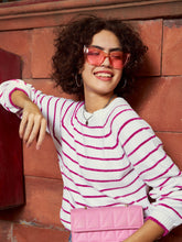 Pink & White Striped Full Sleeves Sweater-SASSAFRAS
