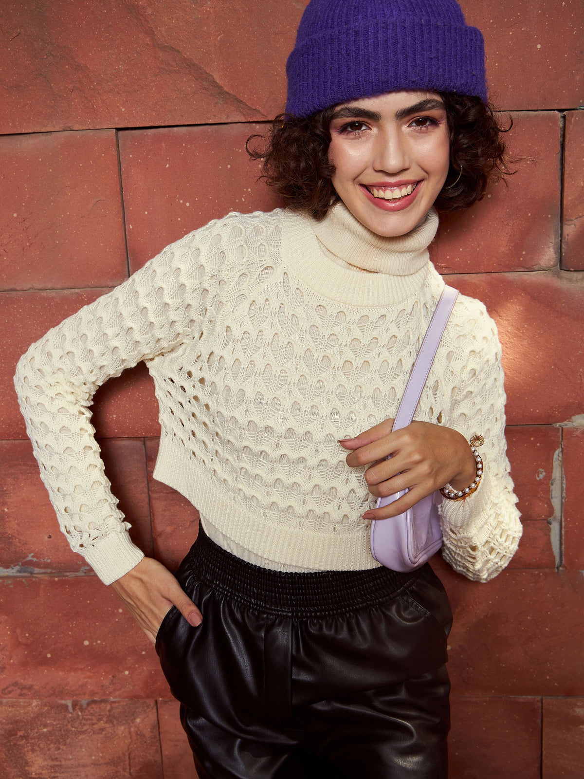 Off-White Crochet Crop Sweater Top-SASSAFRAS