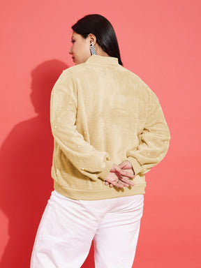 Brown Fleece Fur Pearl Detail Sweatshirt-SASSAFRAS Curve