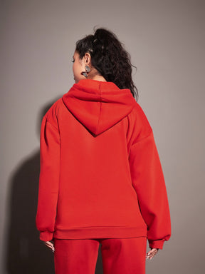 Red Fleece Oversized Hoodie-SASSAFRAS