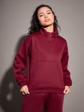 Maroon Fleece Front Zipper Sweatshirt-SASSAFRAS