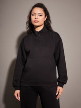 Black Fleece Front Zipper Sweatshirt-SASSAFRAS
