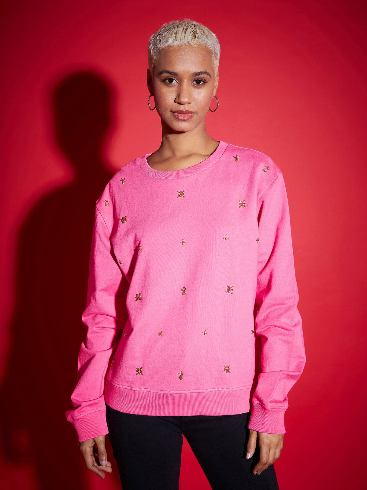 Pink Terry All Over Pearl Sweatshirt-SASSAFRAS