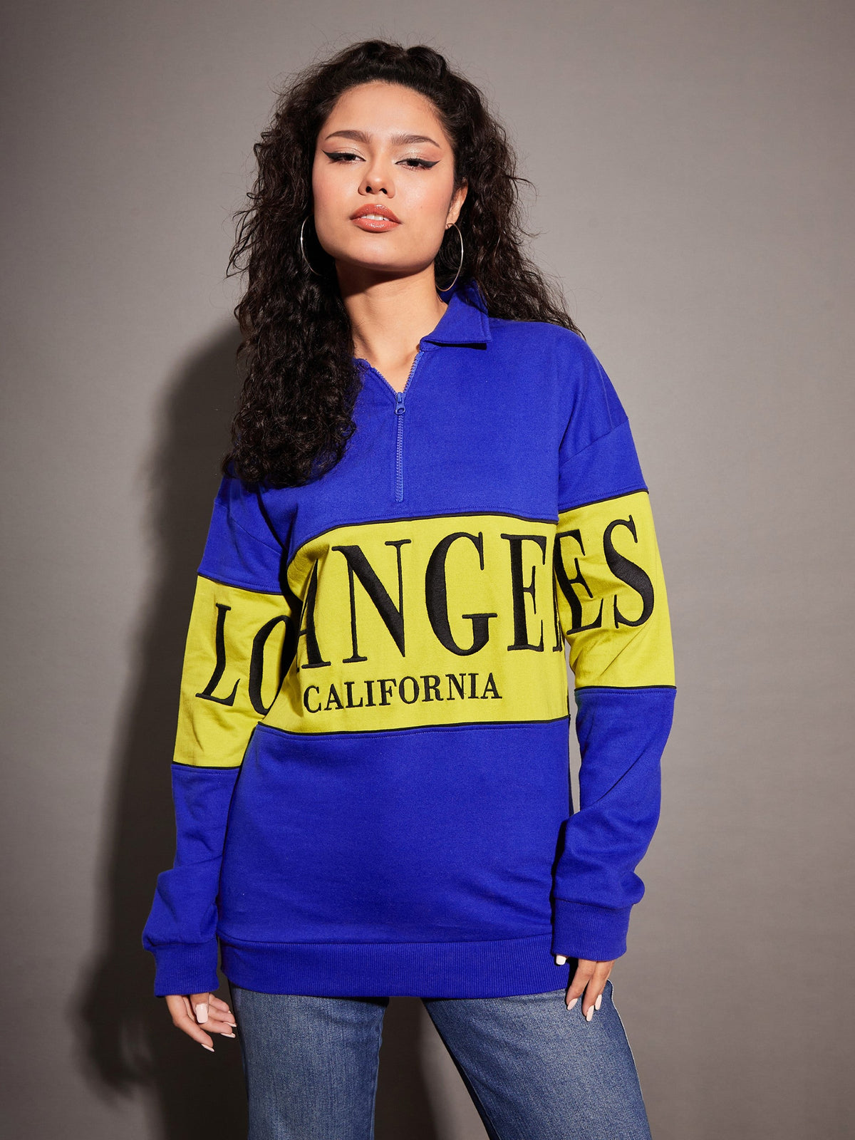 Royal Blue LOS ANGLES Colour Block Sweatshirt-SASSAFRAS