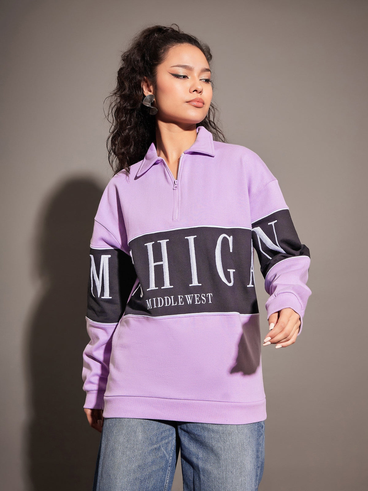Lavender MICHIGAN Colour Block Sweatshirt-SASSAFRAS