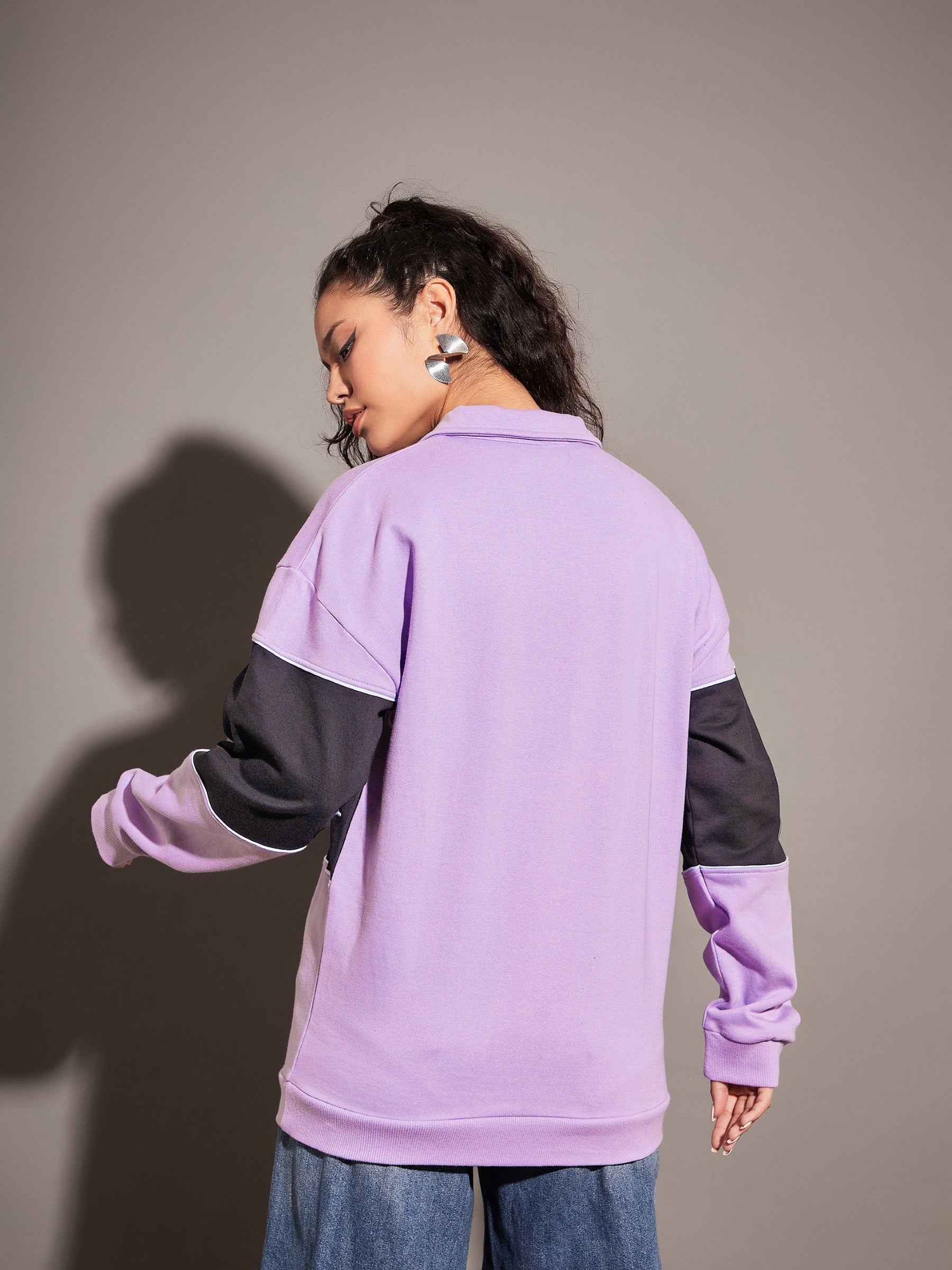 Lavender MICHIGAN Colour Block Sweatshirt-SASSAFRAS