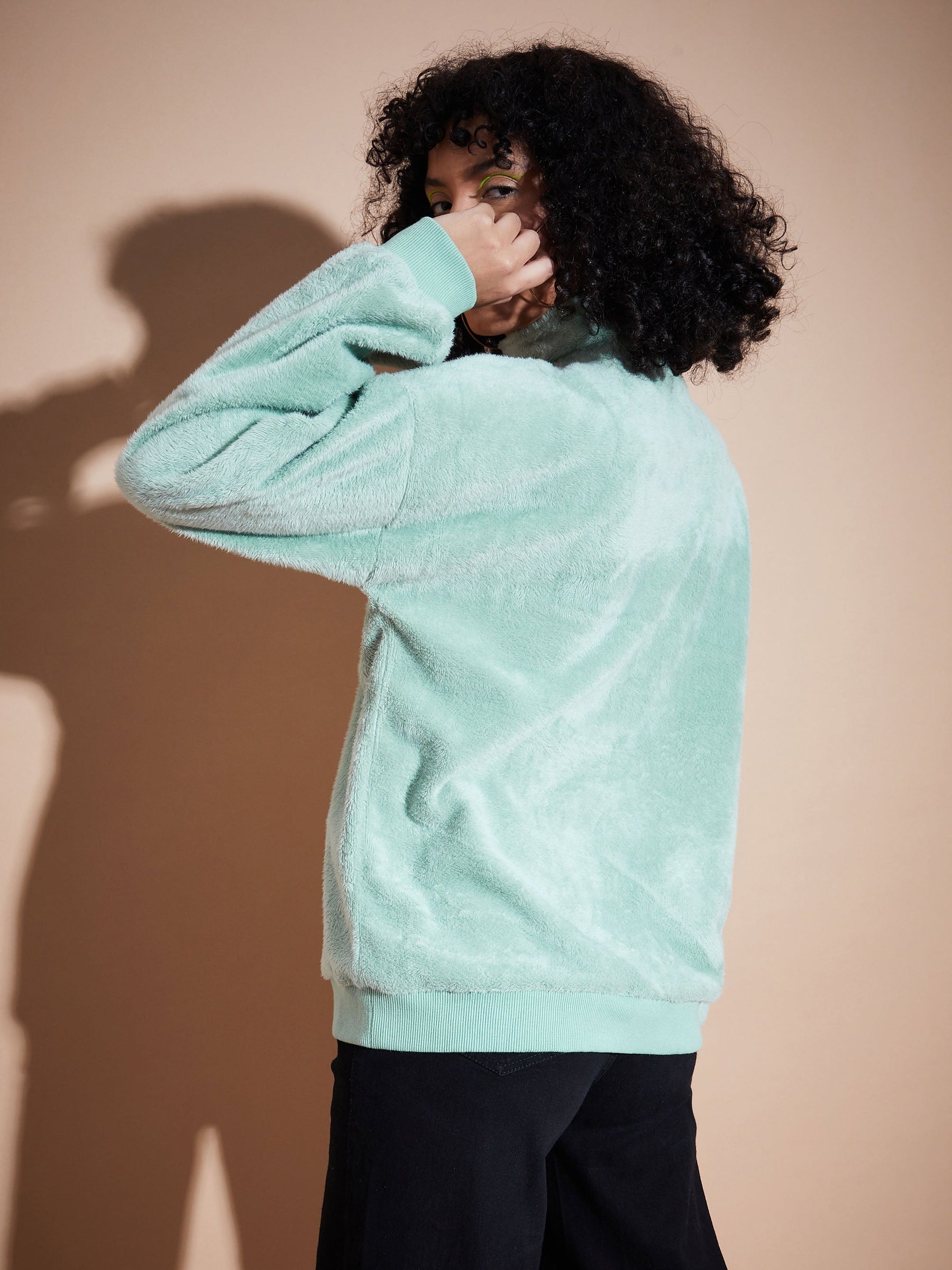 Green Front Zipper High Neck Sweatshirt-SASSAFRAS BASICS