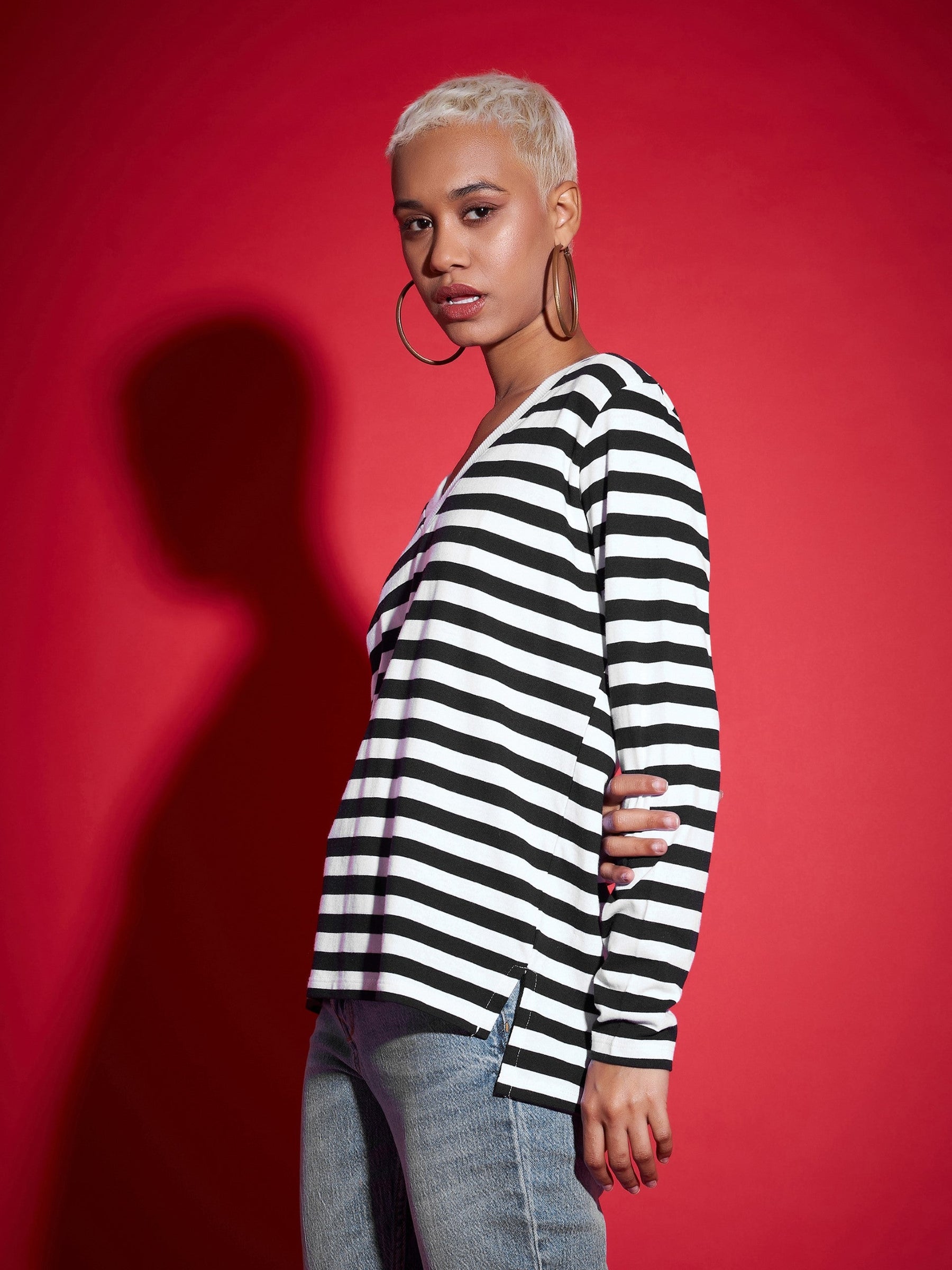 Black & White Striped Sweater-SASSAFRAS
