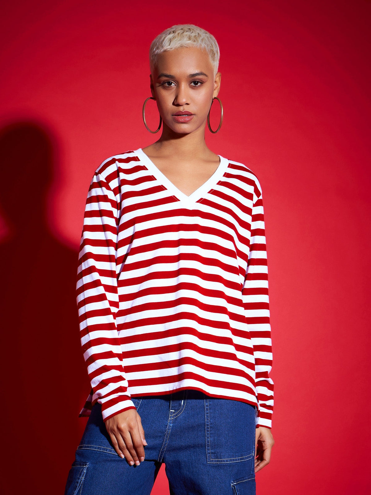 Red & White Striped Sweater-SASSAFRAS