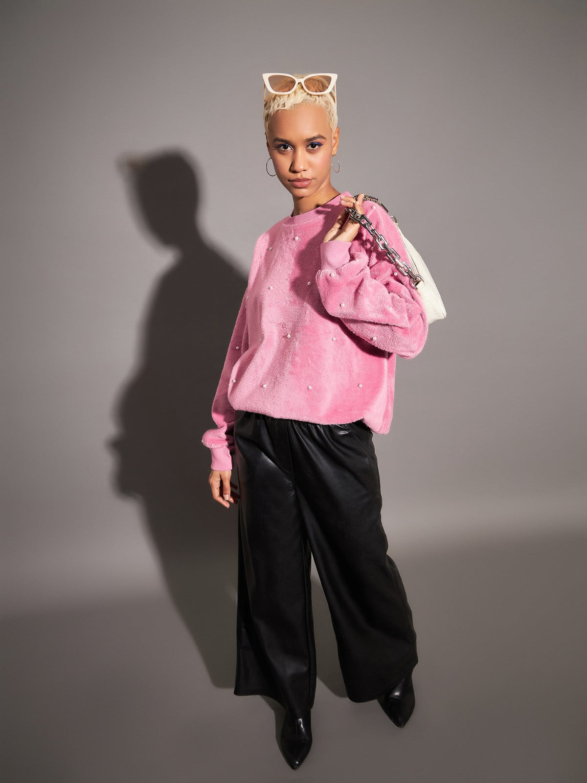 Pink Fur Pearl Sweatshirt-SASSAFRAS