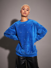 Royal Blue Fur Pearl Sweatshirt-SASSAFRAS