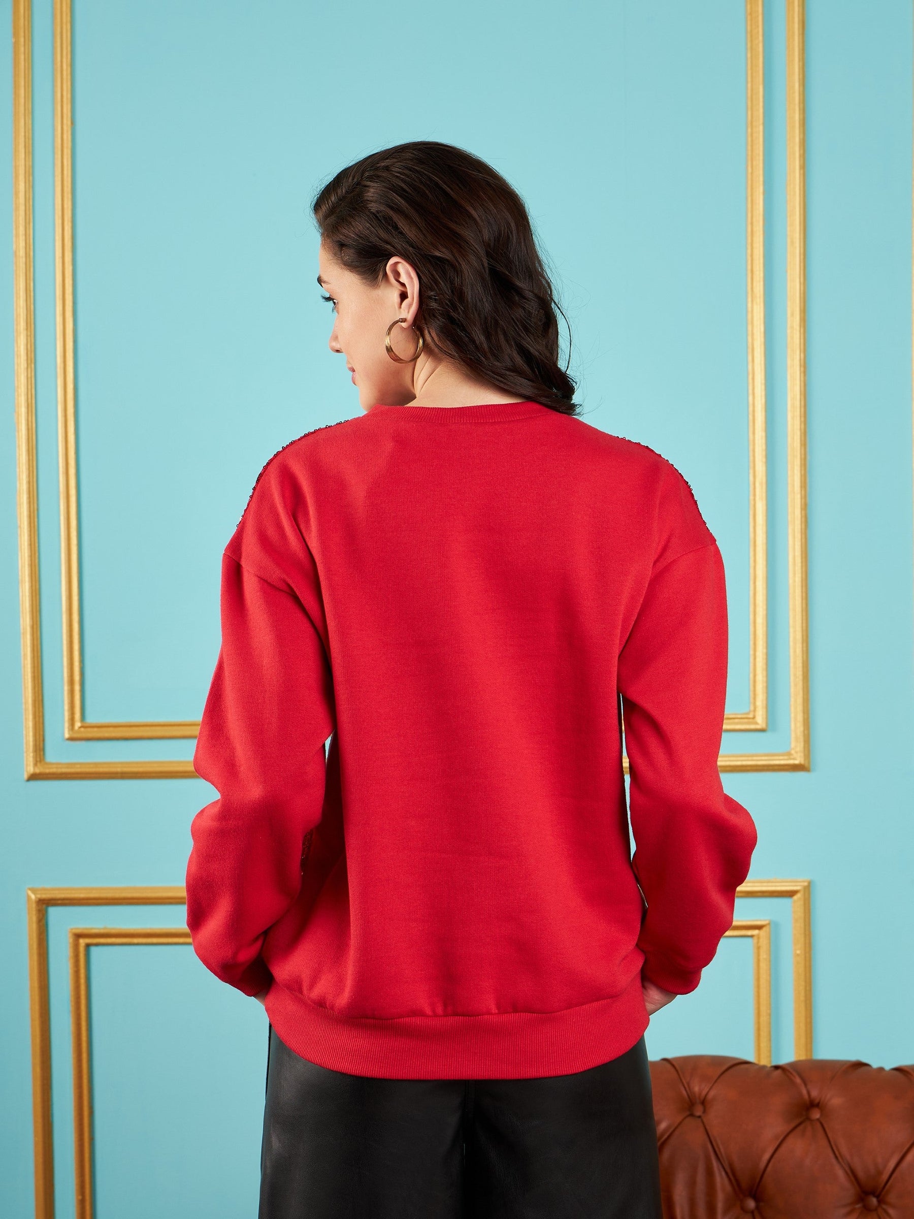 Red Sequin Oversized Sweatshirt-SASSAFRAS