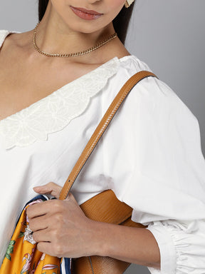 White Embroidered Collar Top