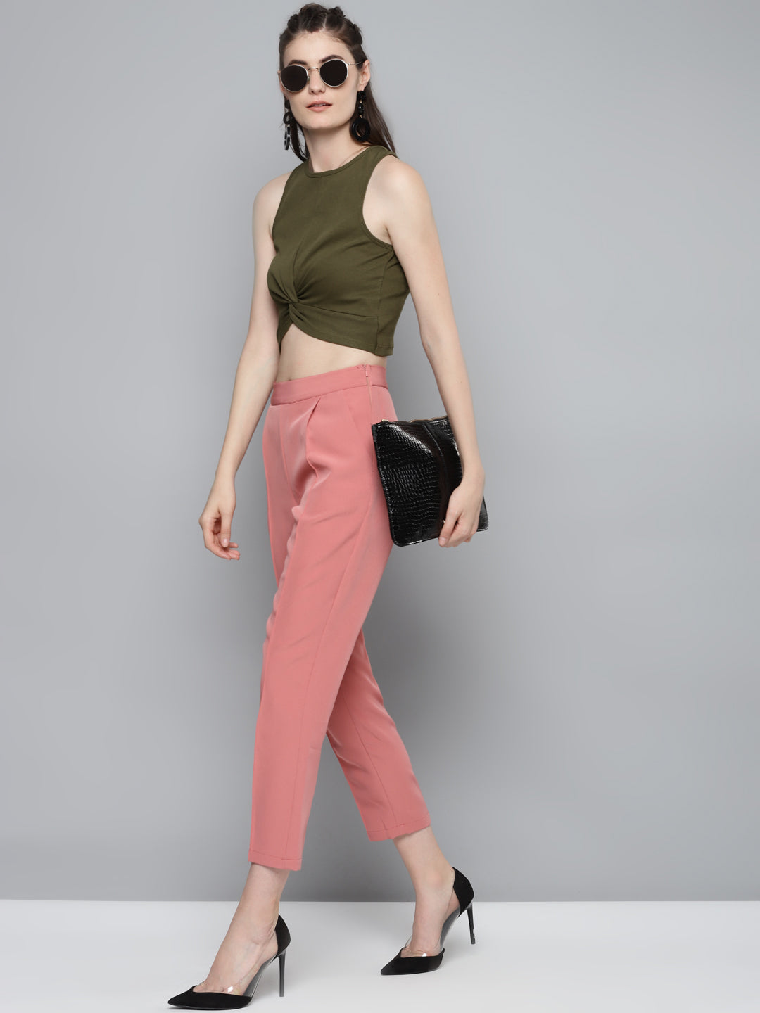 Olive Front Knot Crop Top
