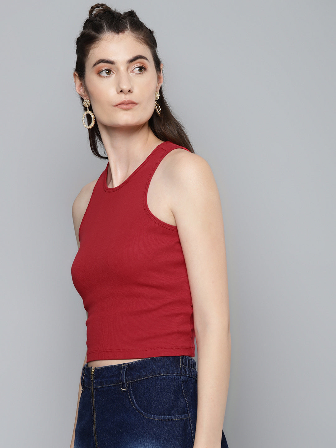 Red Box Back Crop Top