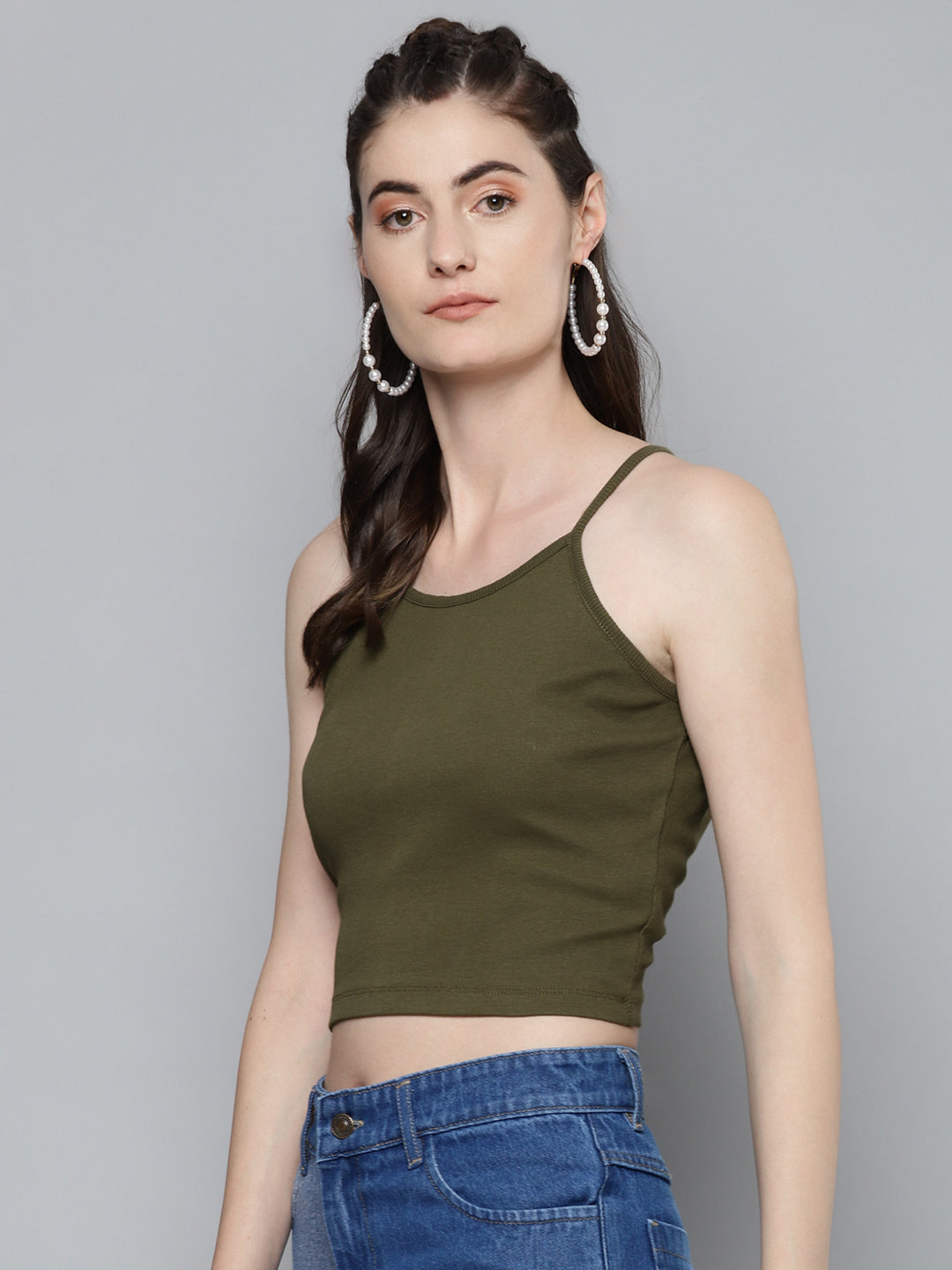 Olive Strappy Box Back Crop Top