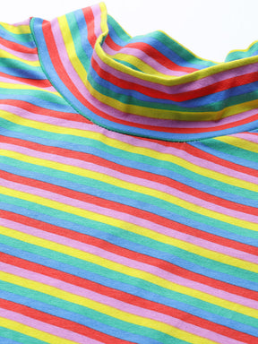 Rainbow Stripes High Neck Crop T-Shirt