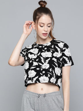 Black Floral Boxy T-Shirt-T-Shirts-SASSAFRAS