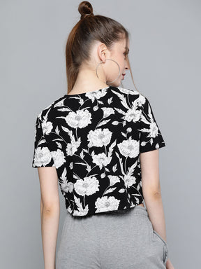 Black Floral Boxy T-Shirt